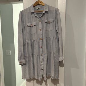 Umgee Light Denim Button-Front Tiered Shirt Dress